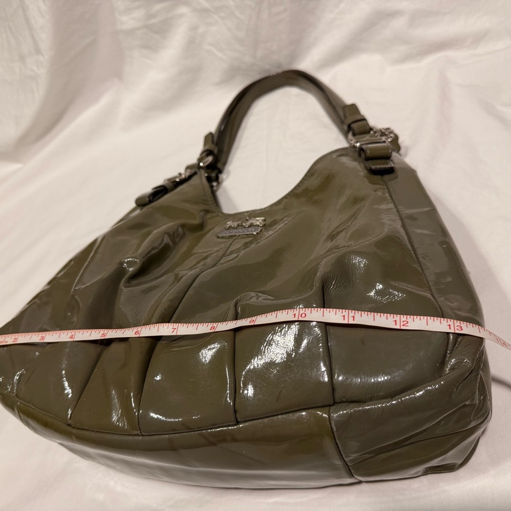 Coach Madison Maggie Sage Green Patent Leather Shoulder Hobo Bag Silver Hardware - Picture 10 of 14
